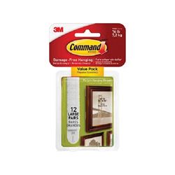 Command 17206-12ES Large Picture Hanging Strip, 3/4 in W, 3-5/8 in L, Foam Backing, White, 4 lb 4 Pack 