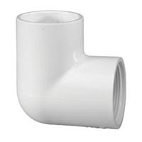 IPEX 435515 Reducing Pipe Elbow, 3/4 x 1/2 in, Socket x FPT, 90 deg Angle, PVC, White, SCH 40 Schedule, 150 psi Pressure 