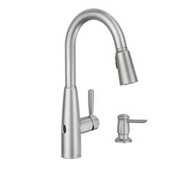 Moen Sperry Motion Series 87696EWSRS Pull-Down Kitchen Faucet, 1.5 gpm, 1-Faucet Handle, 2-Faucet Hole, Metal 