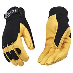 KincoPro 101-XL Safety Gloves, Mens, XL, Wing Thumb, Hook and Loop Cuff, Polyester/Spandex Back, Gold 