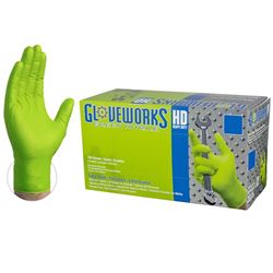 GLOVEWORKS GWGN46100 Heavy-Duty Disposable Gloves, L, Nitrile, Powder-Free, Green, 9-1/2 in L 