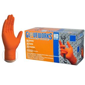 Gloveworks GWON48100 Heavy-Duty Disposable Gloves, XL, Nitrile, Powder-Free, Orange, 9-1/2 in L
