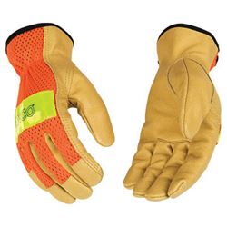 Kinco 909-L Reflective Gloves, Mens, L, Keystone Thumb, Easy-On Cuff, Nylon Back, Gold/Hi-Vis Orange 