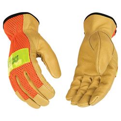 Kinco 909-M Gloves, Mens, M, Keystone Thumb, Shirred Elastic Cuff, Nylon/Polyester, High-Visibility Orange 