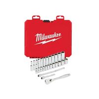 Milwaukee 48-22-9504 Ratchet and Socket Set, Alloy Steel, Chrome, Specifications: 1/4 in Drive Size, Metric Measurement 