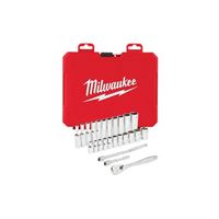 Milwaukee 48-22-9404 Ratchet and Socket Set, Alloy Steel, Chrome, Specifications: 1/4 in Drive Size, SAE Measurement 