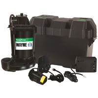 Wayne ESP25N Battery Backup Sump Pump with Automatic Switch, 12 VDC, 1-1/2 in Outlet, 15 ft Max Lift Head, 48 gpm 