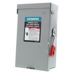 Siemens LNF222RAU Safety Switch, 2 -Pole, 60 A, 240 V, Manual Actuator, Lug Terminal, Gray 