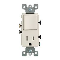 Leviton R67-T5625-0TS Combination Outlet Switch, 1 -Pole, 15 A, 125 V, NEMA: NEMA 5-15R, Almond 