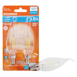 Sylvania 40855 Natural LED Bulb, Decorative, B10 Bent Tip Lamp, 25 W Equivalent, E12 Lamp Base, Dimmable, Clear 