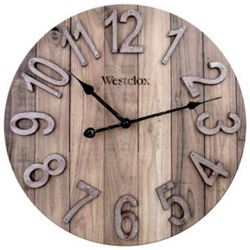 Westclox 38070 Clock, Round, Brown Frame, Wood Clock Face, Analog 