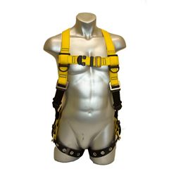 Guardian Fall Protection 37005B Full Body Harness, M/L, 130 to 420 lb, Polyester Webbing, Black/Yellow 