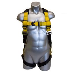 Guardian Fall Protection 37110 Full Body Harness, XL/2XL, 130 to 420 lb, Polyester Webbing, Black/Yellow 
