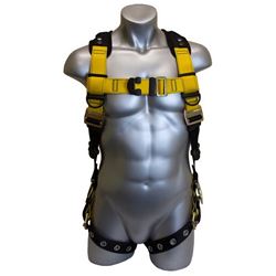 Guardian Fall Protection 37114 Full Body Harness, XL/2XL, 130 to 420 lb, Polyester Webbing, Black/Yellow 