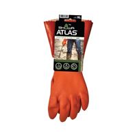 ATLAS 620XL-10.RT Coated Gloves, XL, 12 in L, Gauntlet Cuff, PVC Glove, Orange 