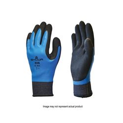 Showa 306M-07.RT Gloves, M, Elastic Cuff, Latex Coating, Black/Blue 