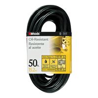 Woods 2457 Extension Cord, 12 AWG Cable, 50 ft L, 15 A, 125 V, Black