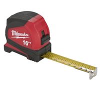 Milwaukee 48-22-6616 Tape Measure, 16 ft L Blade, 1.6 in W Blade, Steel Blade, ABS Case, Black/Red Case