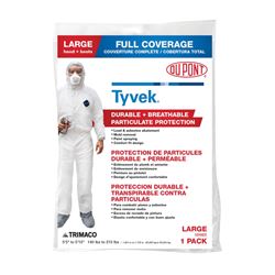 Trimaco COLORmaxx 141222/12 Protective Coveralls with Hood and Boots, L, Zipper Closure, Tyvek, White 