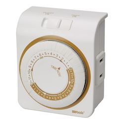 Woods 50001 Mechanical Timer, 15 A, 125 V, 1875 W, 24 hr Time Setting, 24 On/Off Cycles Per Day Cycle, White 