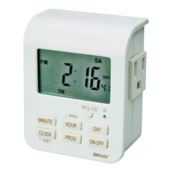 Woods 50009 Digital Timer, 15 A, 125 V, 1875 W, 3 -Outlet, 7 days Time Setting, 20 On/Off Cycles Per Day Cycle 