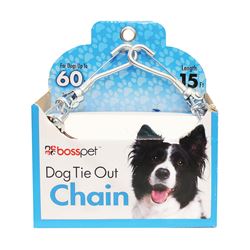 Boss Pet PDQ 43715 Pet Tie-Out Chain, Twist Link, 15 ft L Belt/Cable, Steel, For: Large Dogs up to 60 lb 