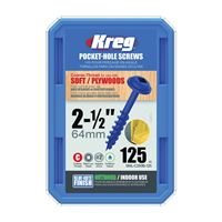 Kreg Blue-Kote SML-C250B-125 Pocket-Hole Screw, #8 Thread, Coarse Thread, Maxi-Loc Head, Square Drive, Carbon Steel, 125/PK 