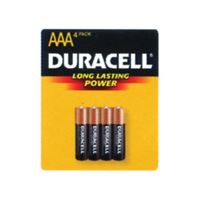 DURACELL MN2400B4Z AAA Battery, 1.5 V Battery, 1.15 Ah, AAA Battery, Alkaline, Manganese Dioxide 
