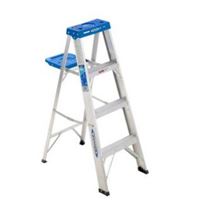 WERNER 364 Step Ladder, 8 ft Max Reach H, 3-Step, 250 lb, Type I Duty Rating, 6 in D Step, Aluminum/Plastic, Silver 