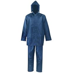 Diamondback SPU045-M Rain Suit, M, 28-1/2 in Inseam, Polyester, Blue, Drawstring Pull-Out Hood Collar 