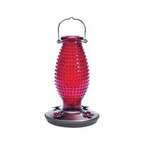 Perky-Pet 8130-2 Bird Feeder, Hobnail Vintage, 16 oz, 4-Port/Perch, Glass, Red, 8.63 in H 