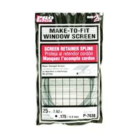 Make-2-Fit P 7638 Screen Retainer Spline, 0.175 in D, 25 ft L, Vinyl, Gray, Round 