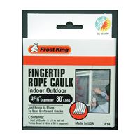 Frost King P14H Fingertip Rope Caulk, 30 ft L, Vinyl, Gray