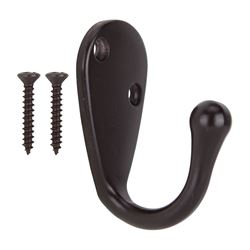 ProSource H63ORB-PS Coat and Hat Hook, 22 lb, 1-Hook, 1-1/8 in Opening, Zinc, Oil-Rubbed Bronze 