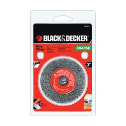 Black+Decker 70-603 Wire Wheel Brush, 3 in Dia, 10-32 in Arbor/Shank, Steel Bristle 
