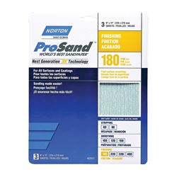 Norton ProSand 07660768159 Sanding Sheet, 11 in L, 9 in W, Fine, 180 Grit, Aluminum Oxide Abrasive, Paper Backing 