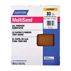 Norton MultiSand 07660768109 Sanding Sheet, 11 in L, 9 in W, Coarse, 80 Grit, Aluminum Oxide Abrasive, Paper Backing 