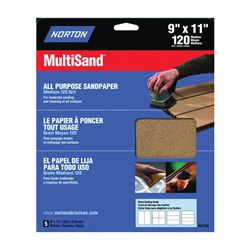 Norton MultiSand 07660704154 Sanding Sheet, 11 in L, 9 in W, Medium, 120 Grit, Aluminum Oxide Abrasive, Paper Backing 