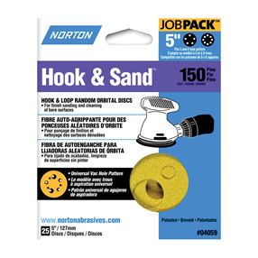 Norton 04059 Sanding Disc, 5 in Dia, Coated, P150 Grit, Fine, Aluminum Oxide Abrasive, Paper Backing