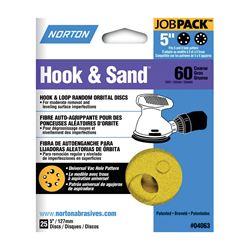 Norton 04063 Sanding Disc, 5 in Dia, Coated, P60 Grit, Coarse, Aluminum Oxide Abrasive, Paper Backing, Universal Vacuum 