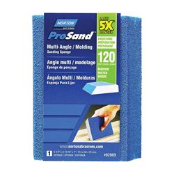 Norton ProSand 82069 Sanding Sponge, 4-1/2 in L, 3-11/16 in W, 120 Grit, Medium, Aluminum Oxide Abrasive 