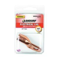 Jandorf 60779 Electrical Lug, 4/0 AWG Wire, 3/8 in Stud, Copper Contact, Brown 