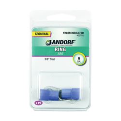 Jandorf 60785 Ring Terminal, 6 AWG Wire, 3/8 in Stud, Nylon Insulation, Copper Contact, Blue 