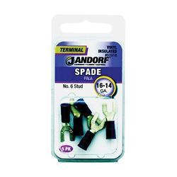 Jandorf 60918 Spade Terminal, 600 V, 16 to 14 AWG Wire, #6 Stud, Vinyl Insulation, Copper Contact, Blue 
