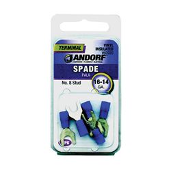 Jandorf 60920 Spade Terminal, 600 V, 16 to 14 AWG Wire, #8 Stud, Vinyl Insulation, Copper Contact, Blue 