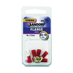 Jandorf 60955 Spade Terminal, 22 to 18 AWG Wire, #8 Stud, Vinyl Insulation, Copper Contact, Red 