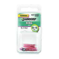 Jandorf 60961 Ring Terminal, 22 to 18 AWG Wire, #6 Stud, Pink 
