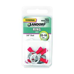 Jandorf 60976 Ring Terminal, 22 to 18 AWG Wire, 3/8 in Stud, Vinyl Insulation, Copper Contact, Red 
