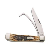 CASE 144 Folding Pocket Knife, 3.24 in Clip, 3.21 in Hoof Pick L Blade, Stainless Steel Blade, 2-Blade, Amber Handle 