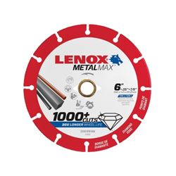 Lenox MetalMax 1972923 Cut-Off Wheel, 6 in Dia, 3/64 in Thick, 7/8 in Arbor, 40, 50 Grit, Diamond Abrasive 